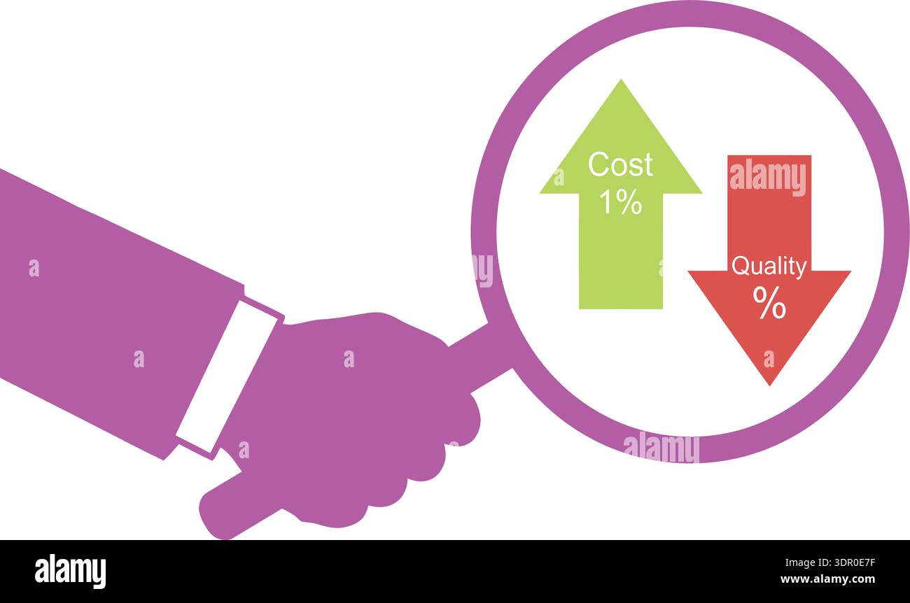 Cost Increase and Quality Decrease Concept Vector Illustration with Business Handshake and Percentage Arrows Stock Vector