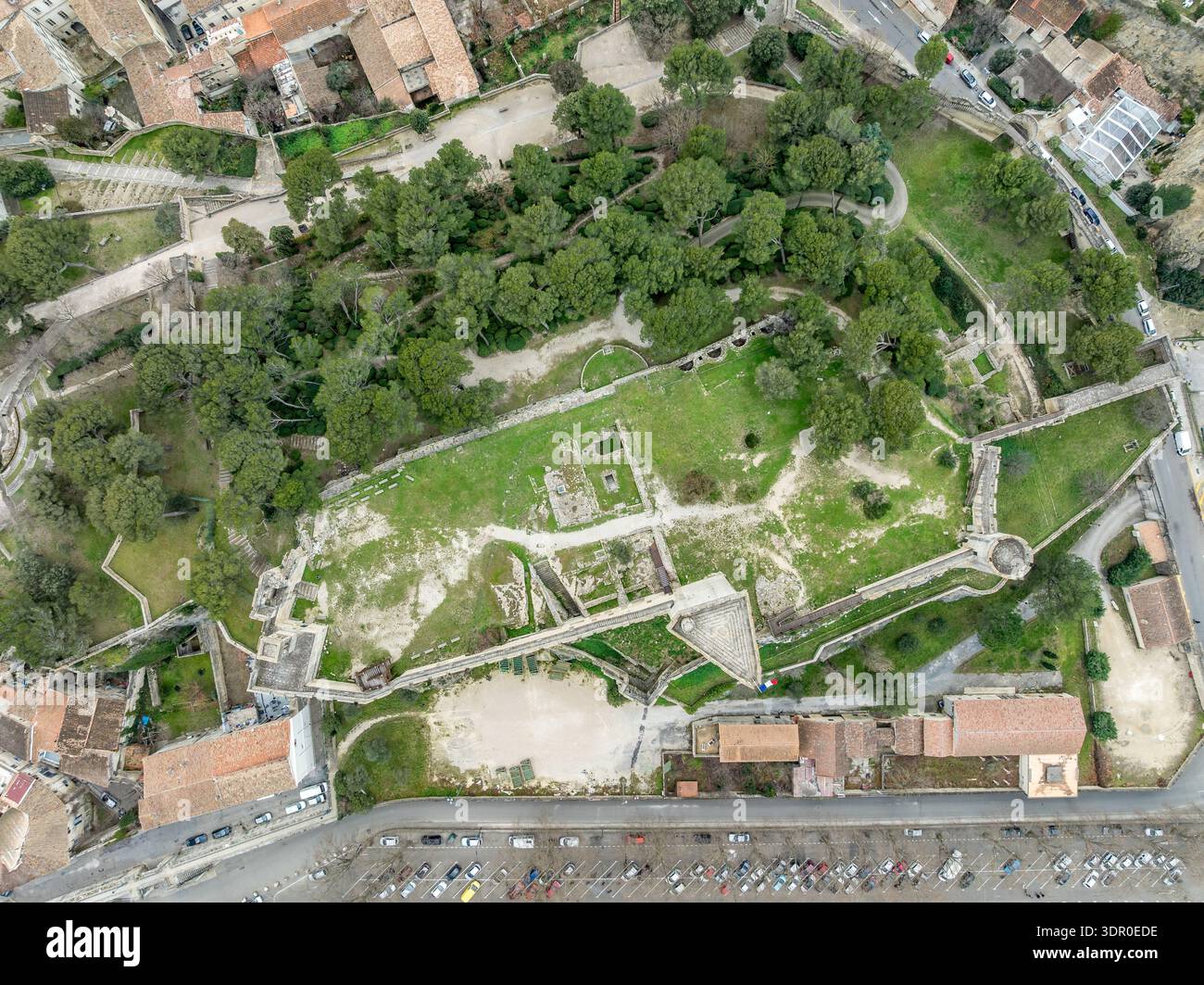 Aerial top down ground plan view of Beaucaire castle in Grad France ...