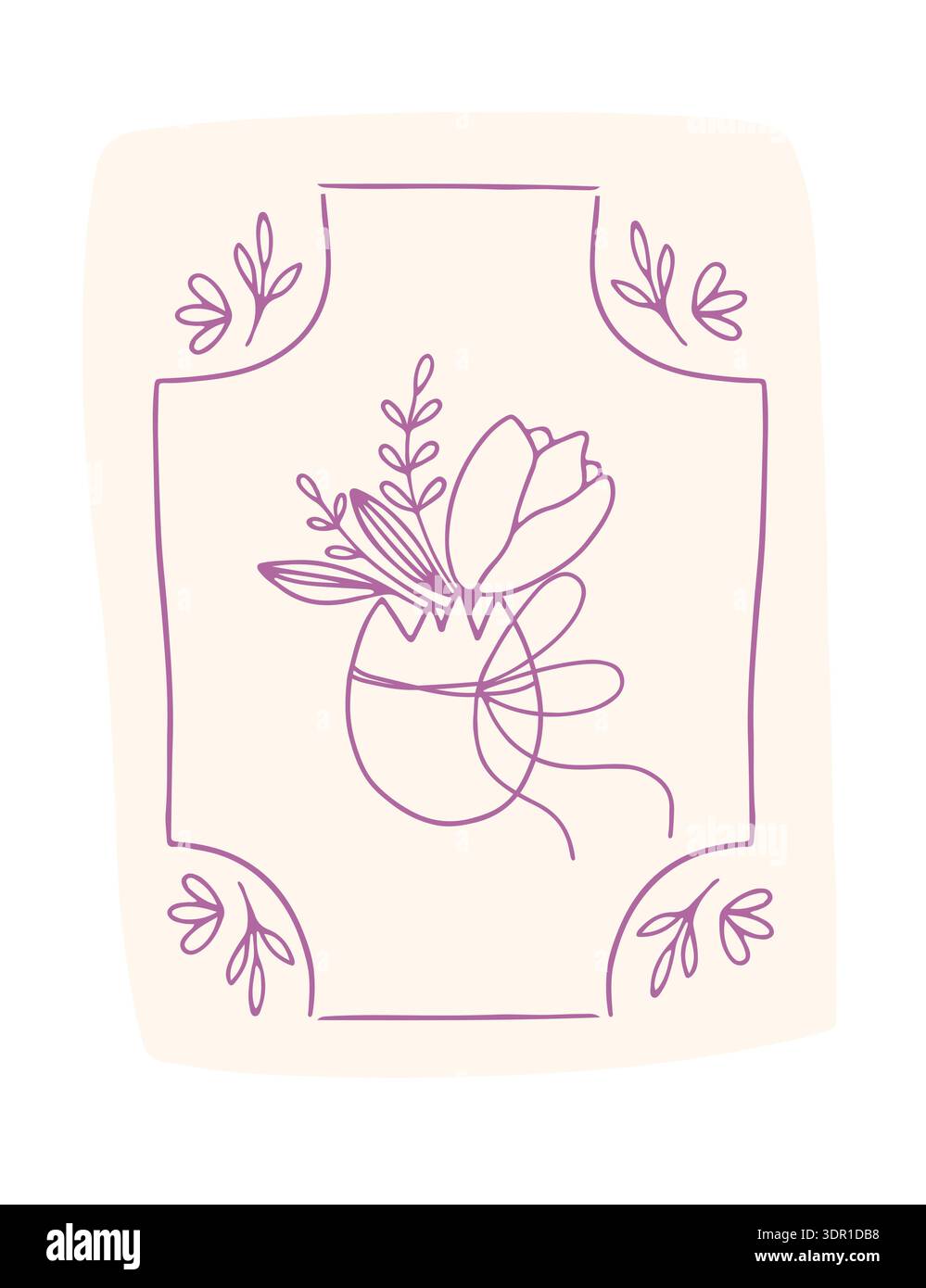 Hand-drawn Easter egg with spring flower drawing. Stock Vector