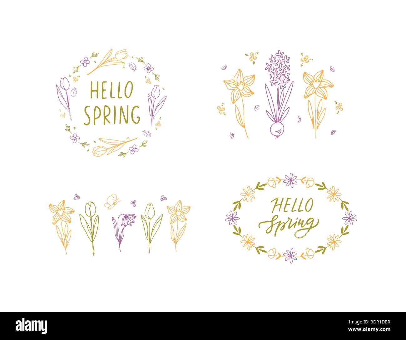 Whimsy Spring hand drawn doodle set Stock Vector
