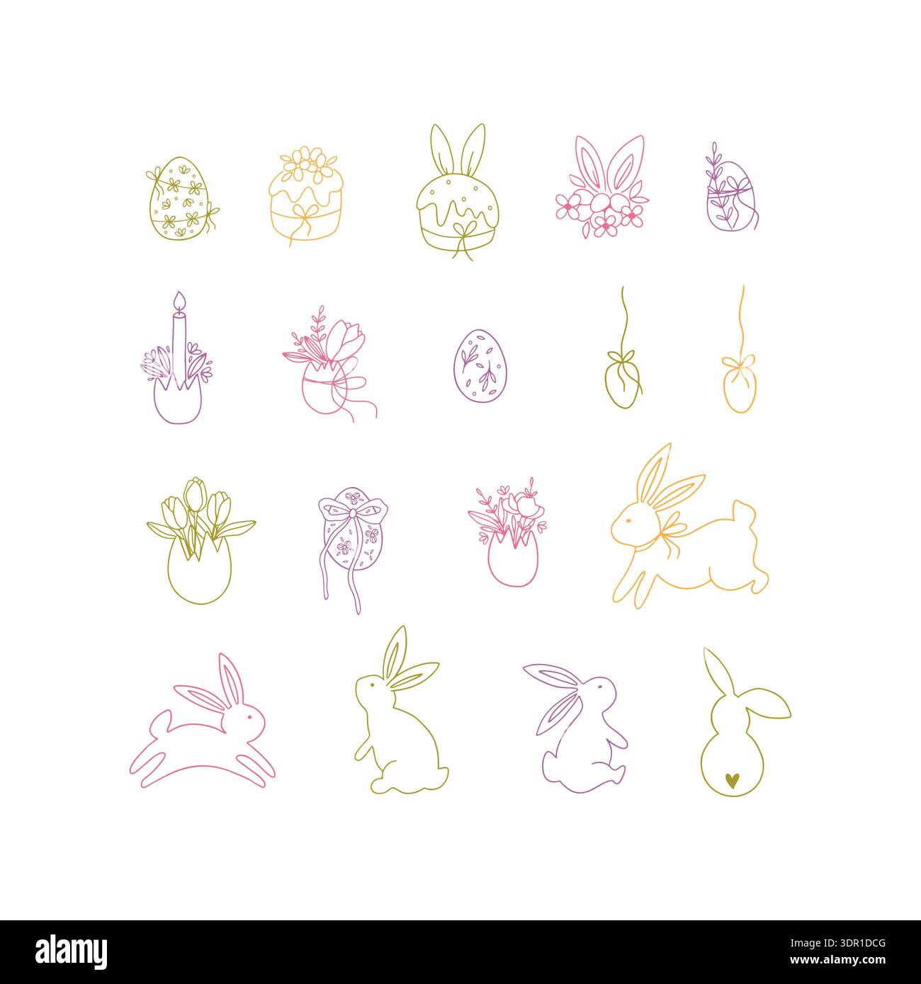 Happy Easter hand drawn clipart set. Stock Vector