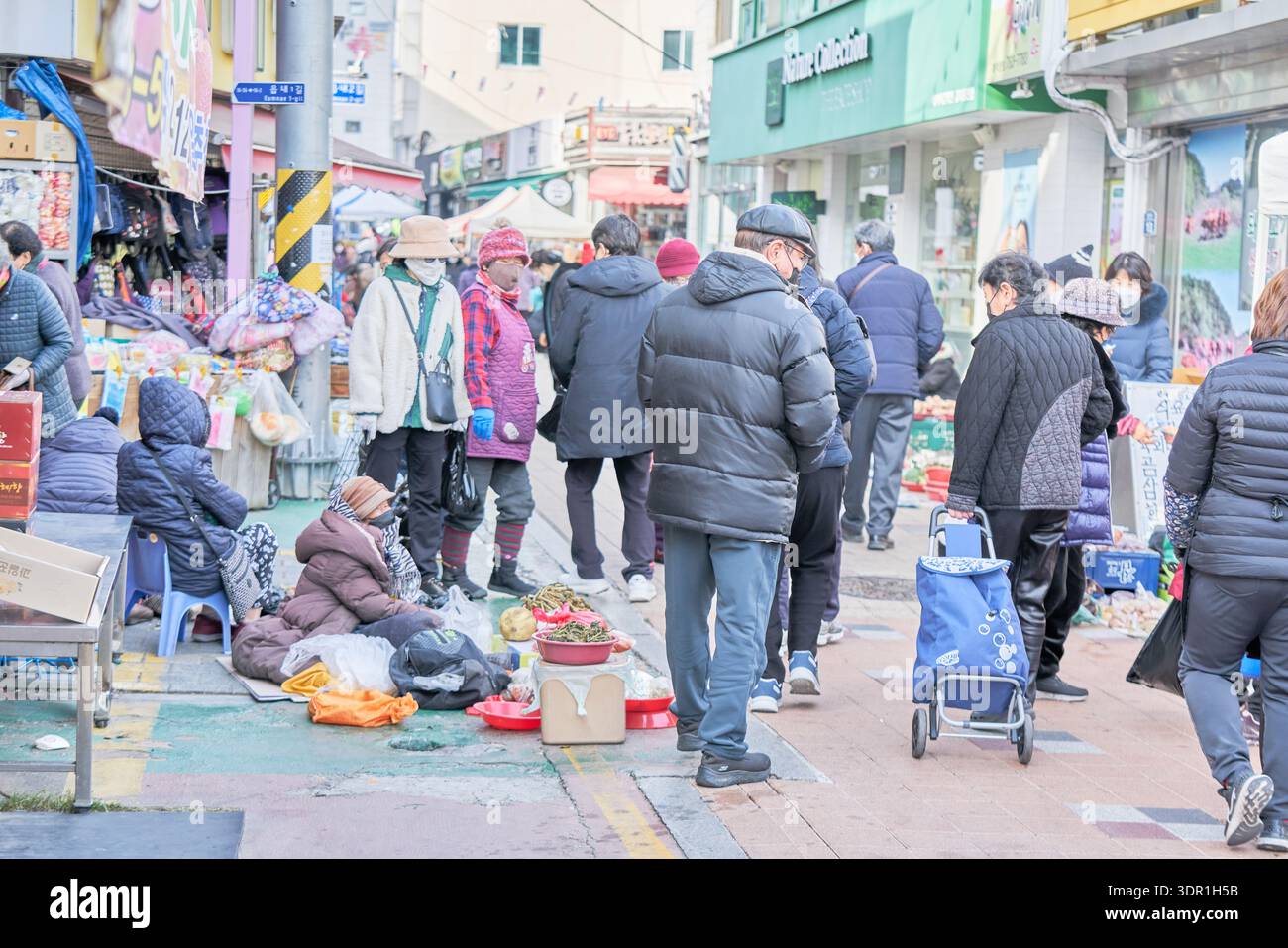 Uljin Winter scene at Uljin 5-day Market, South Korea. Features traditional ...