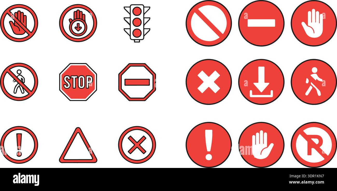 Set stop red sign icon with white hand, do not enter. Warning stop sign ...