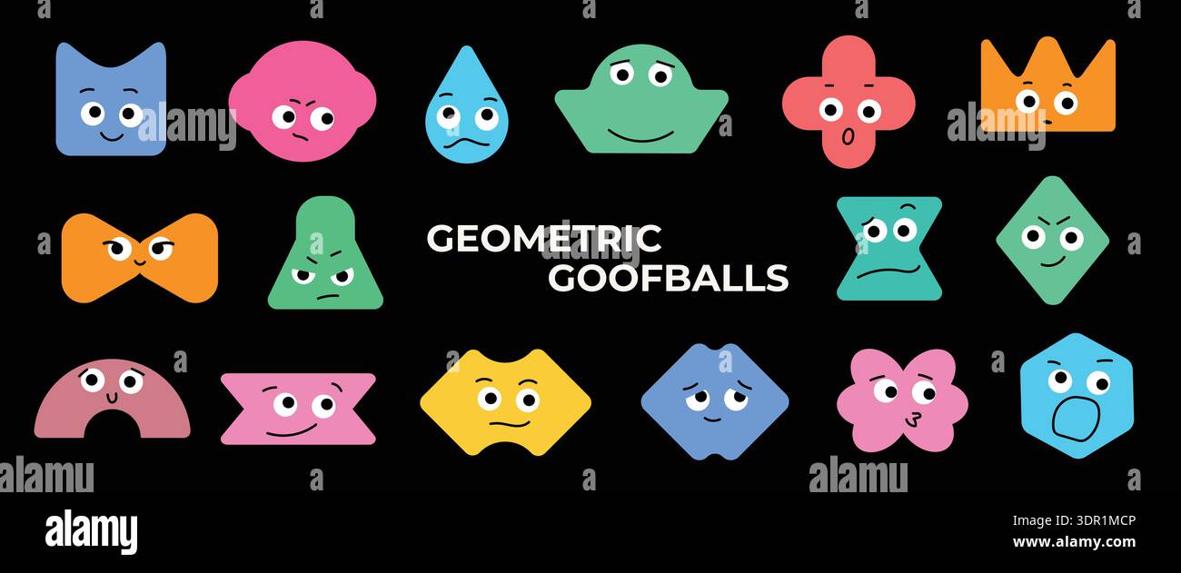 Geometric Cartoon Characters with Funny Faces Set Stock Vector