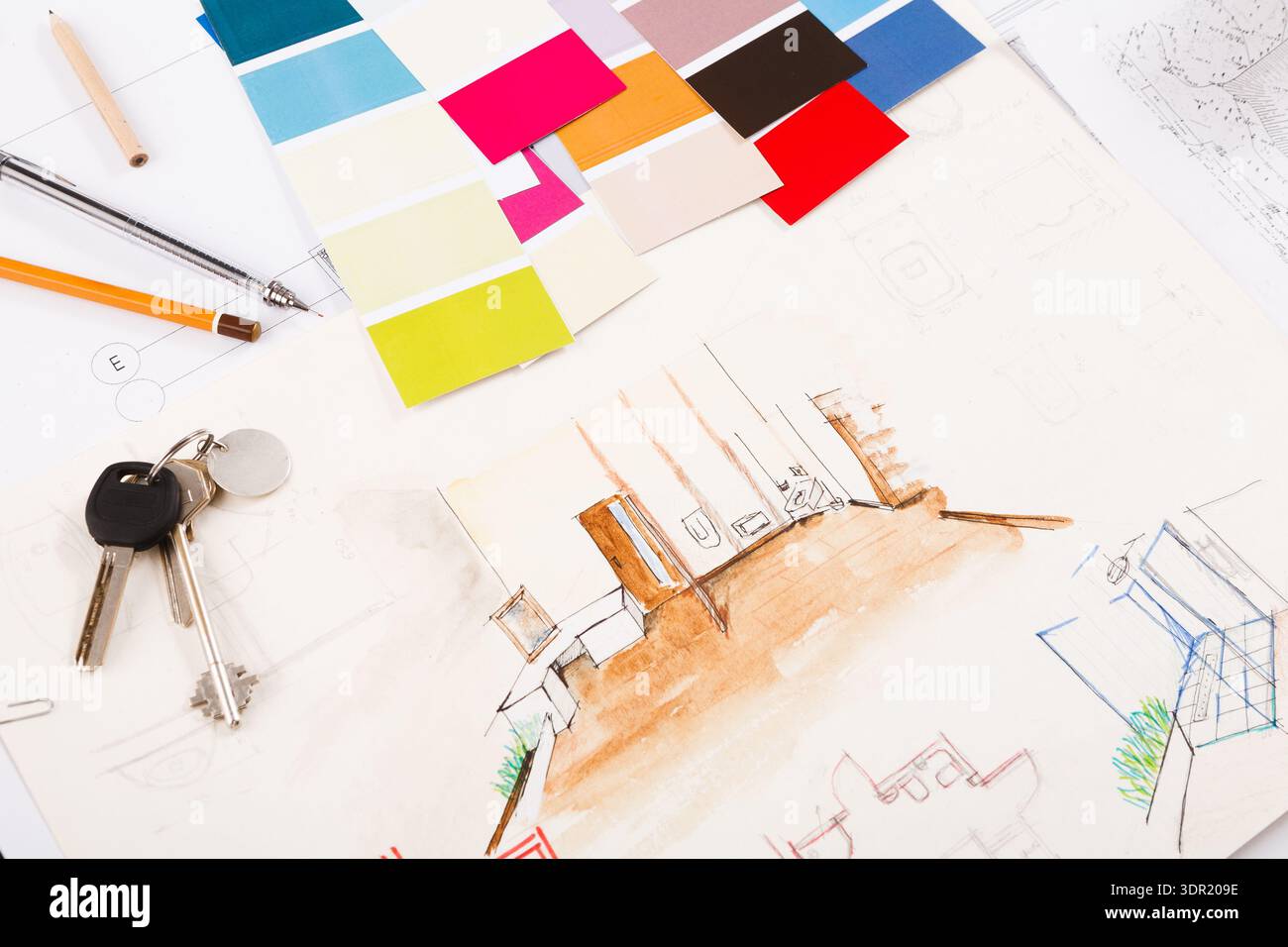 A Collection of Design Tools is Displayed on a Table Stock Photo