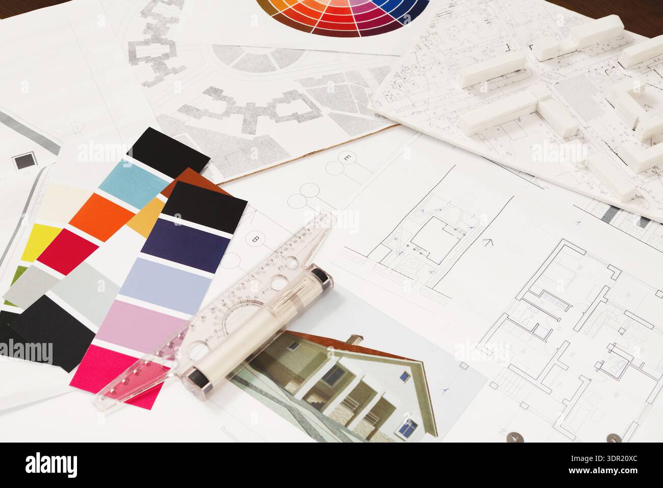 Collage of Design Materials and Plans for Architectural Projects at a ...