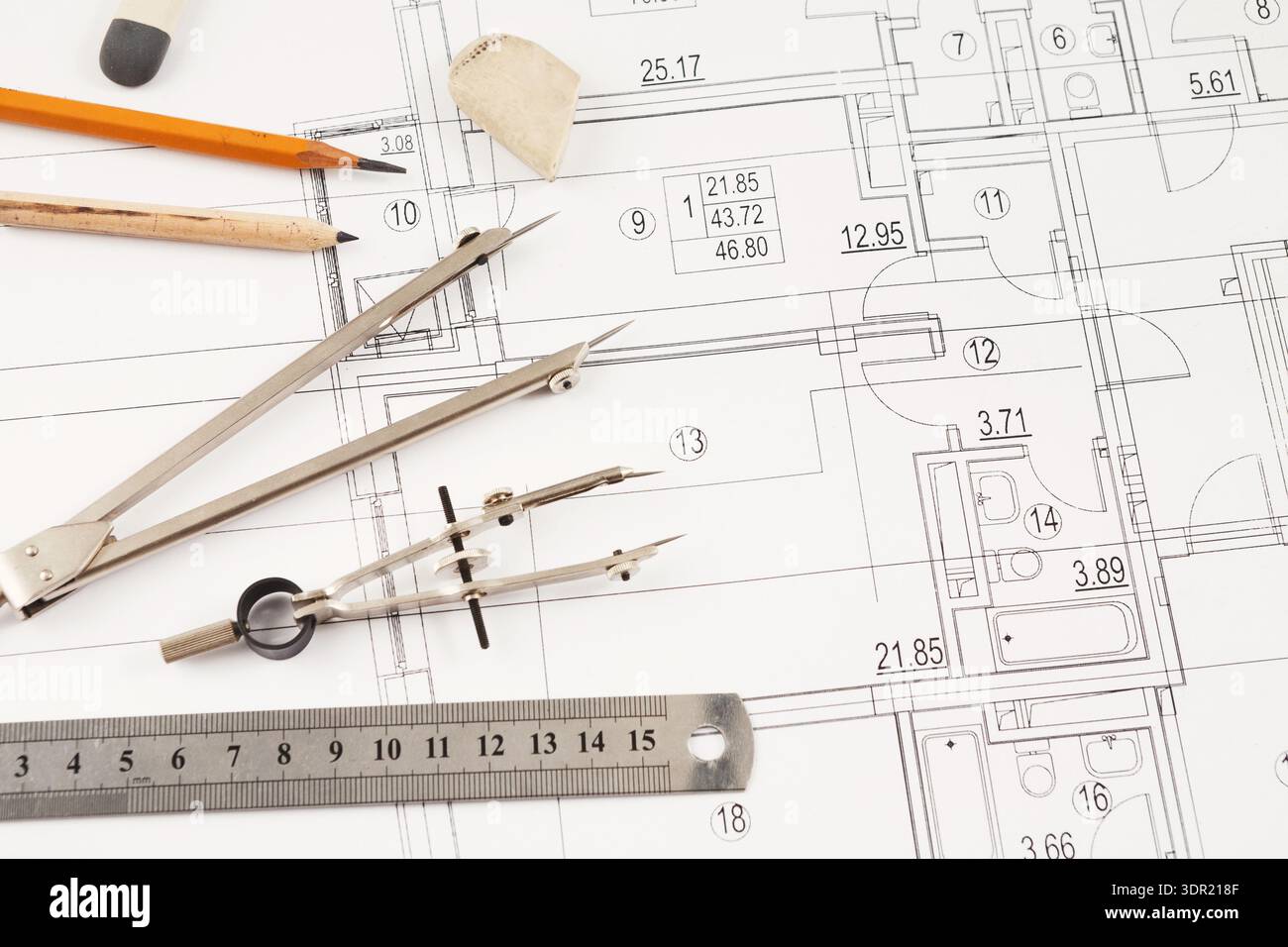 Drawings and Tools Used for Design in Architecture on a Blueprint ...