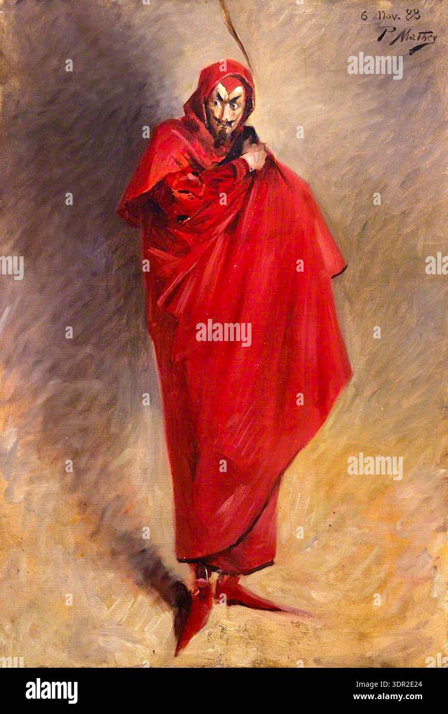 Paul Mathey - Portrait of an Unidentified Man as Mephistopheles - 1888 - Mephistopheles is a prominent demon figure in German folklore, often associated with the Faust legend. Stock Photo