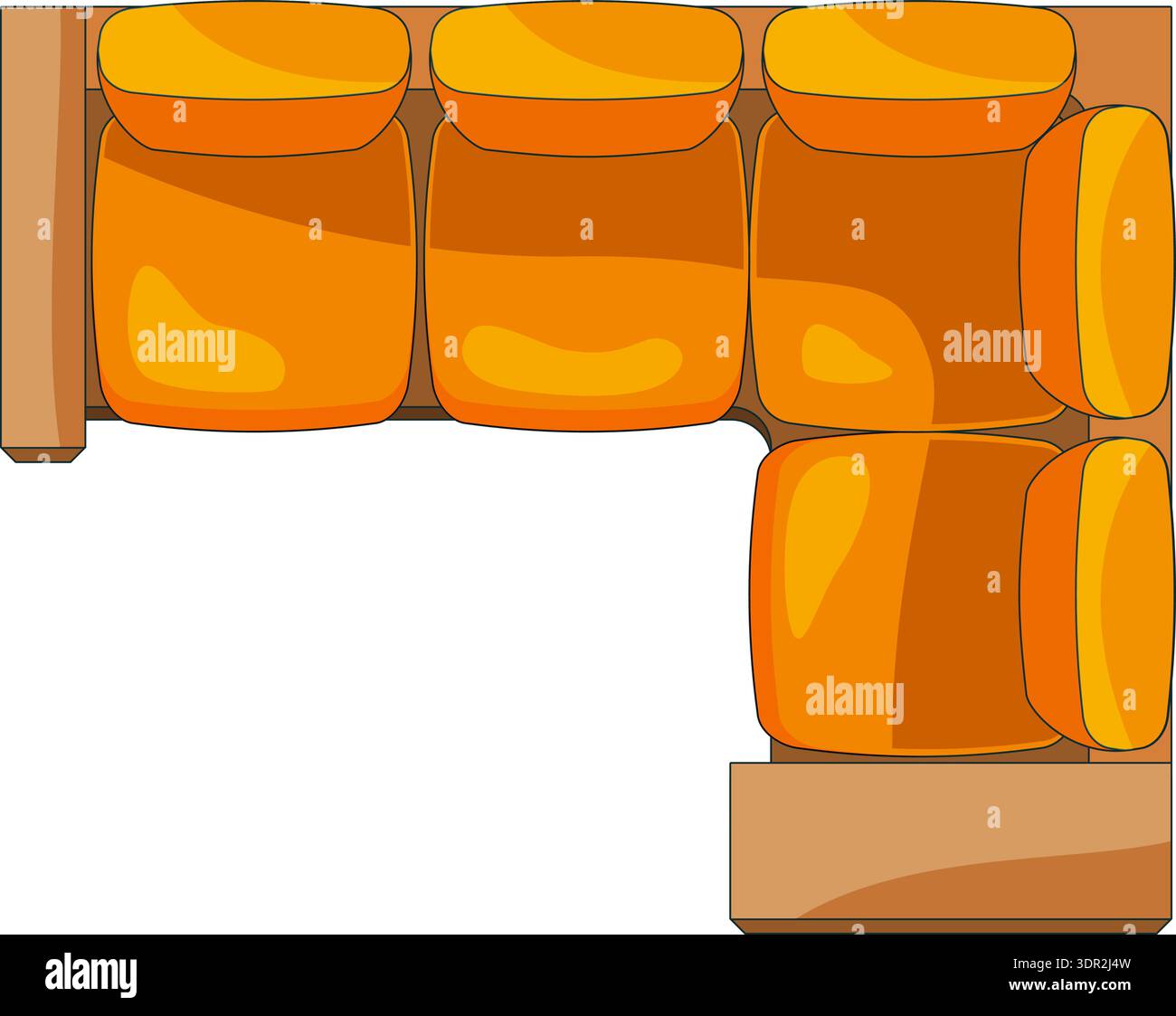 Sofa corner top view. Soft cushions seat Stock Vector
