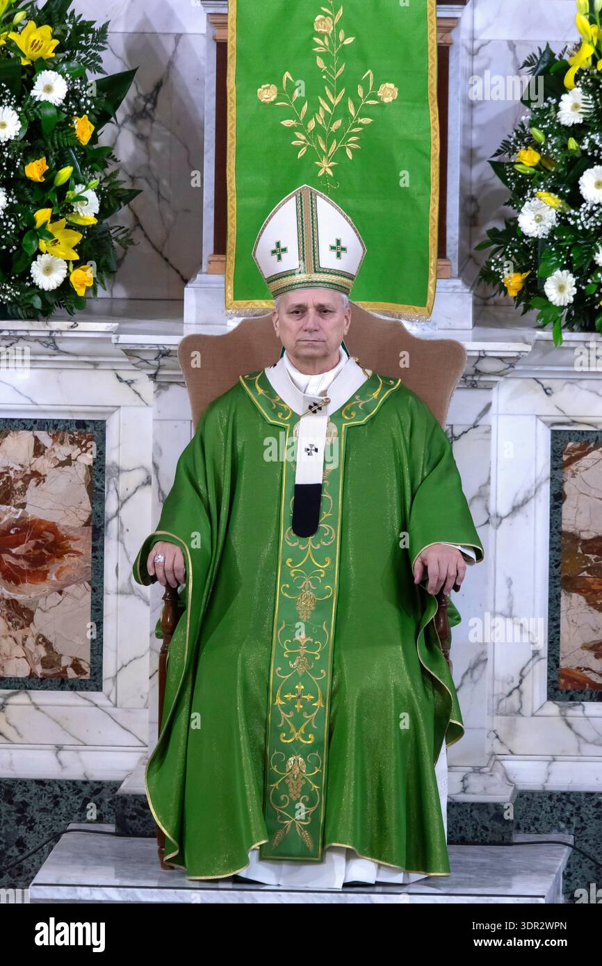 Pope Leo XIV celebrates a mass during his first parish visit to the ...