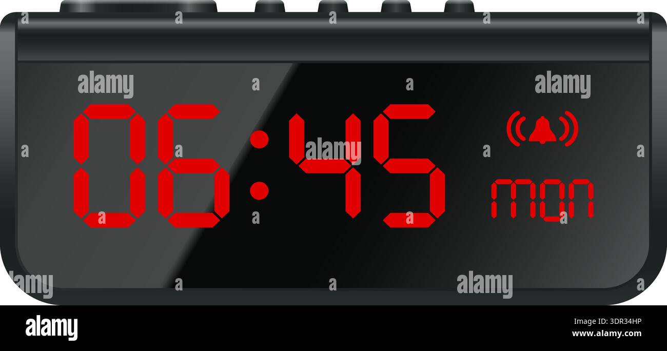 Electronic alarm clock with digital screen red numbers Stock Vector