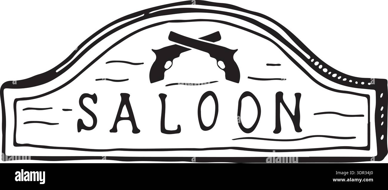 Saloon wooden sign doodle. Wild west drawing Stock Vector Image & Art ...