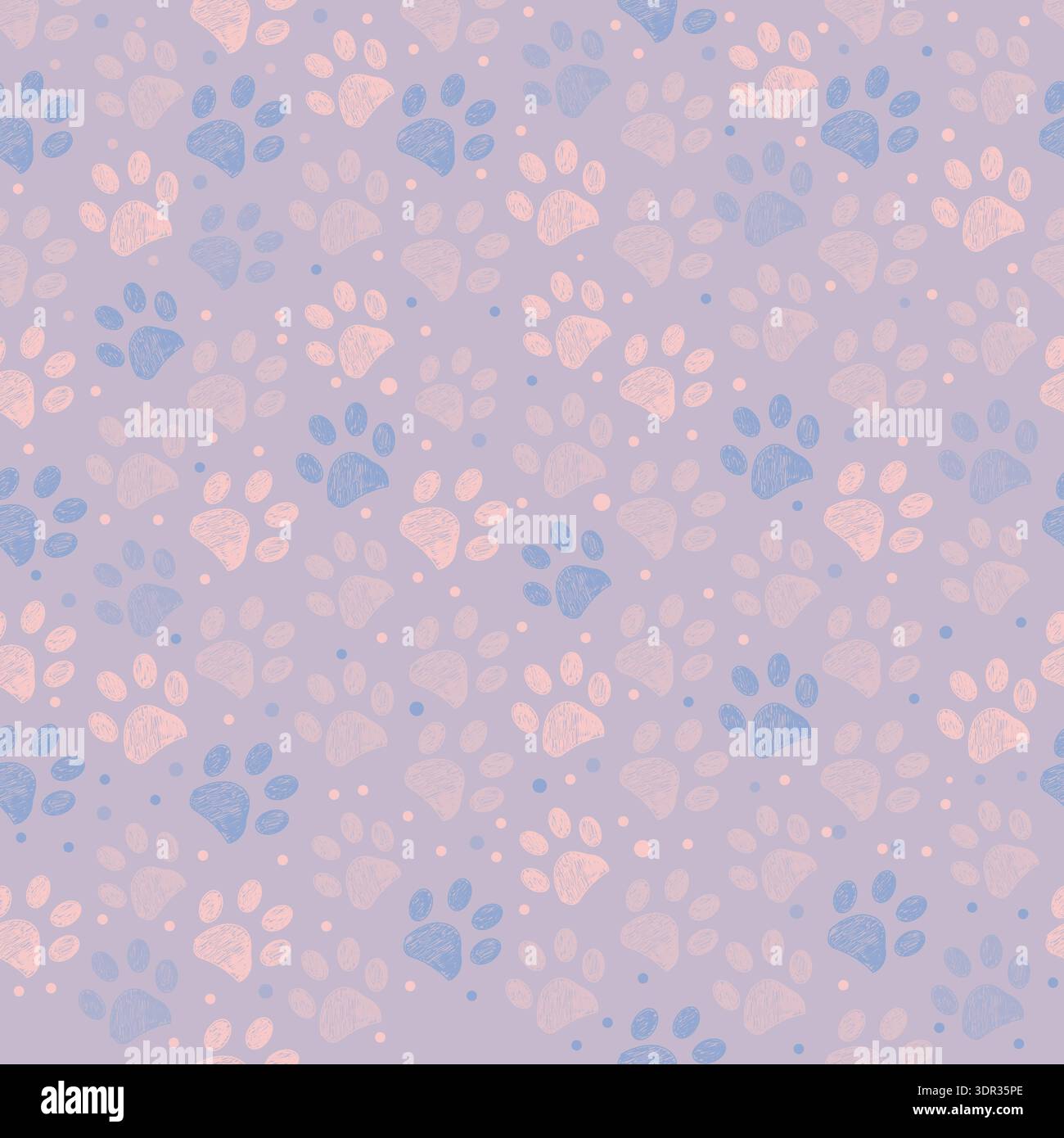 Pastel color paw prints background. Seamless fabric design pattern Stock Vector