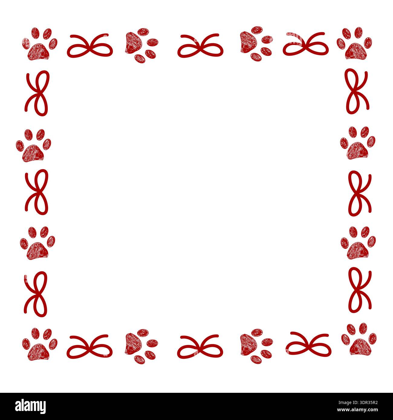 Red paw and bow ties frame design element Stock Vector