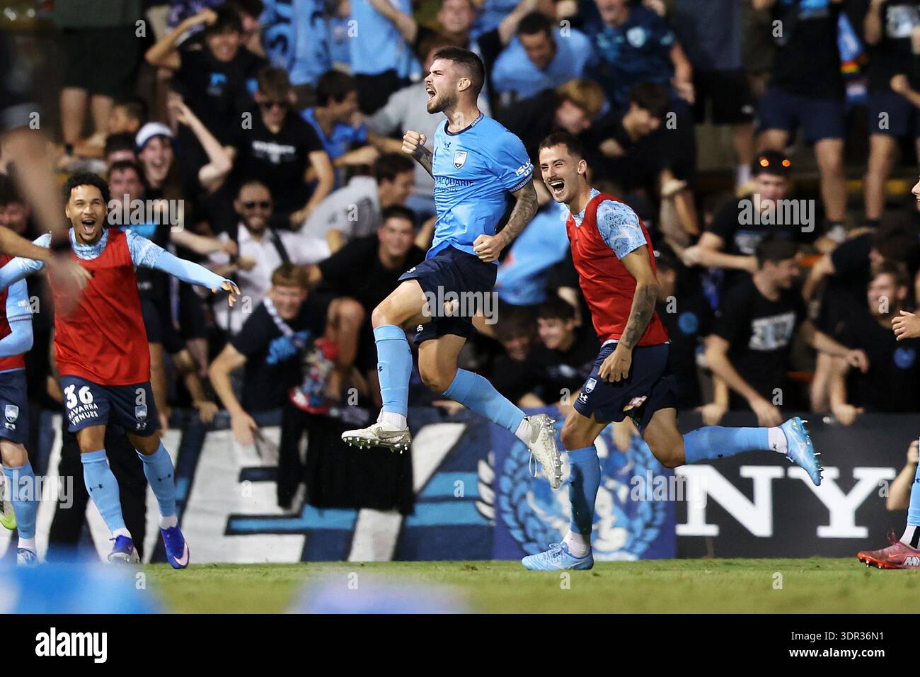 Alex Popovic of Sydney FC celebrates scoring a goal during the A-League ...