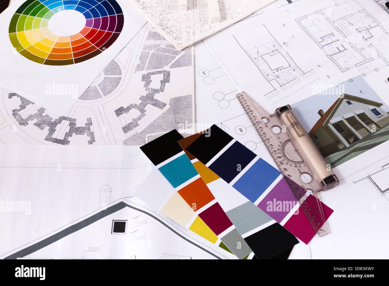 Collage of Design Plans, Color Swatches, and Architectural Sketches on ...