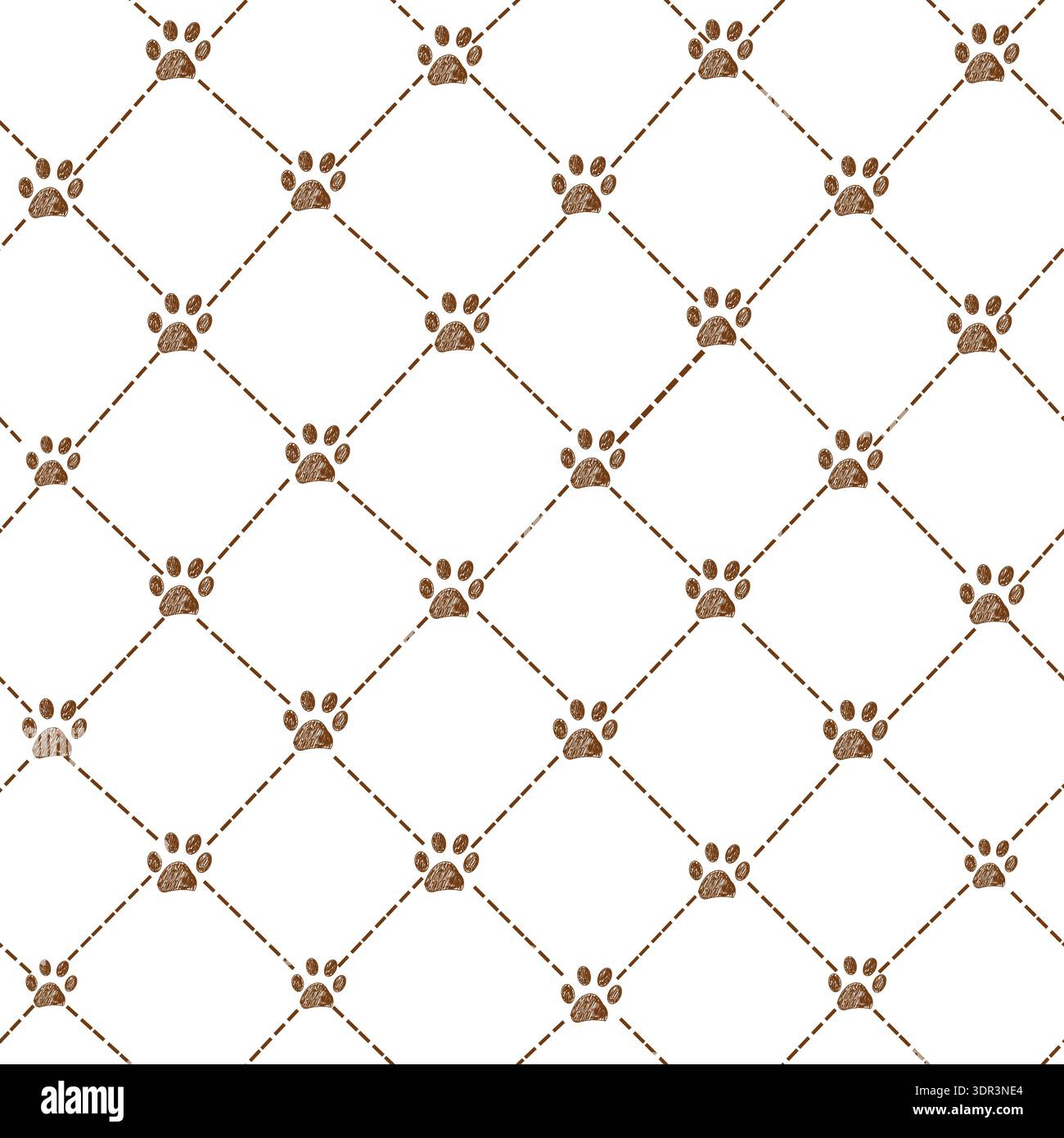 Brown paw prints plaid design seamless fabric pattern Stock Vector