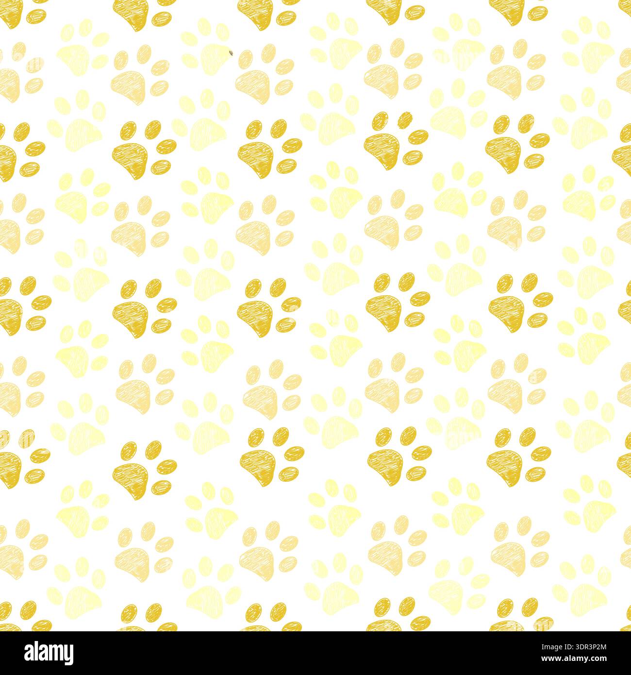 Yellow colors paw prints background. Seamless fabric design pattern Stock Vector