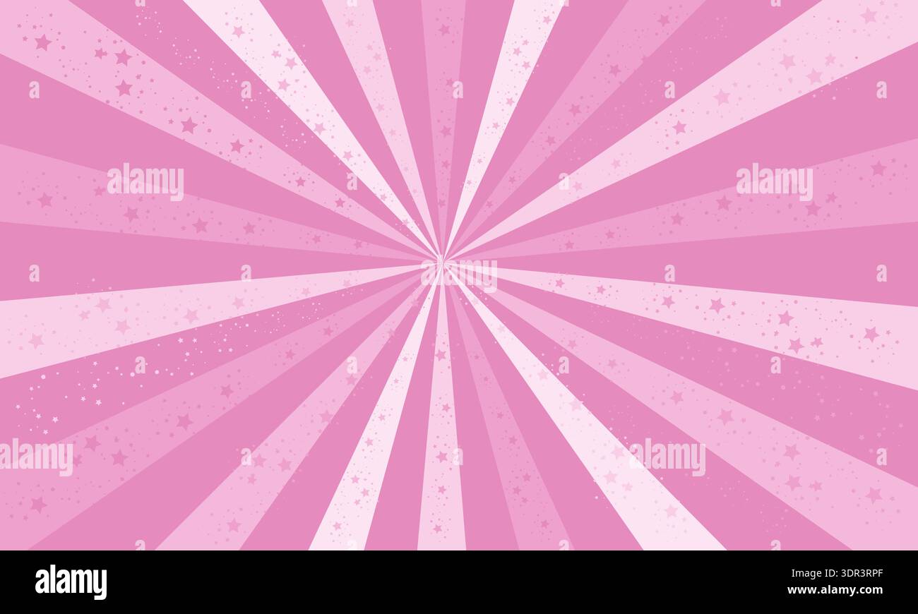 Sunrays banner design Aesthetic Pink colored background. Sun rays, starbust with stars Stock Vector