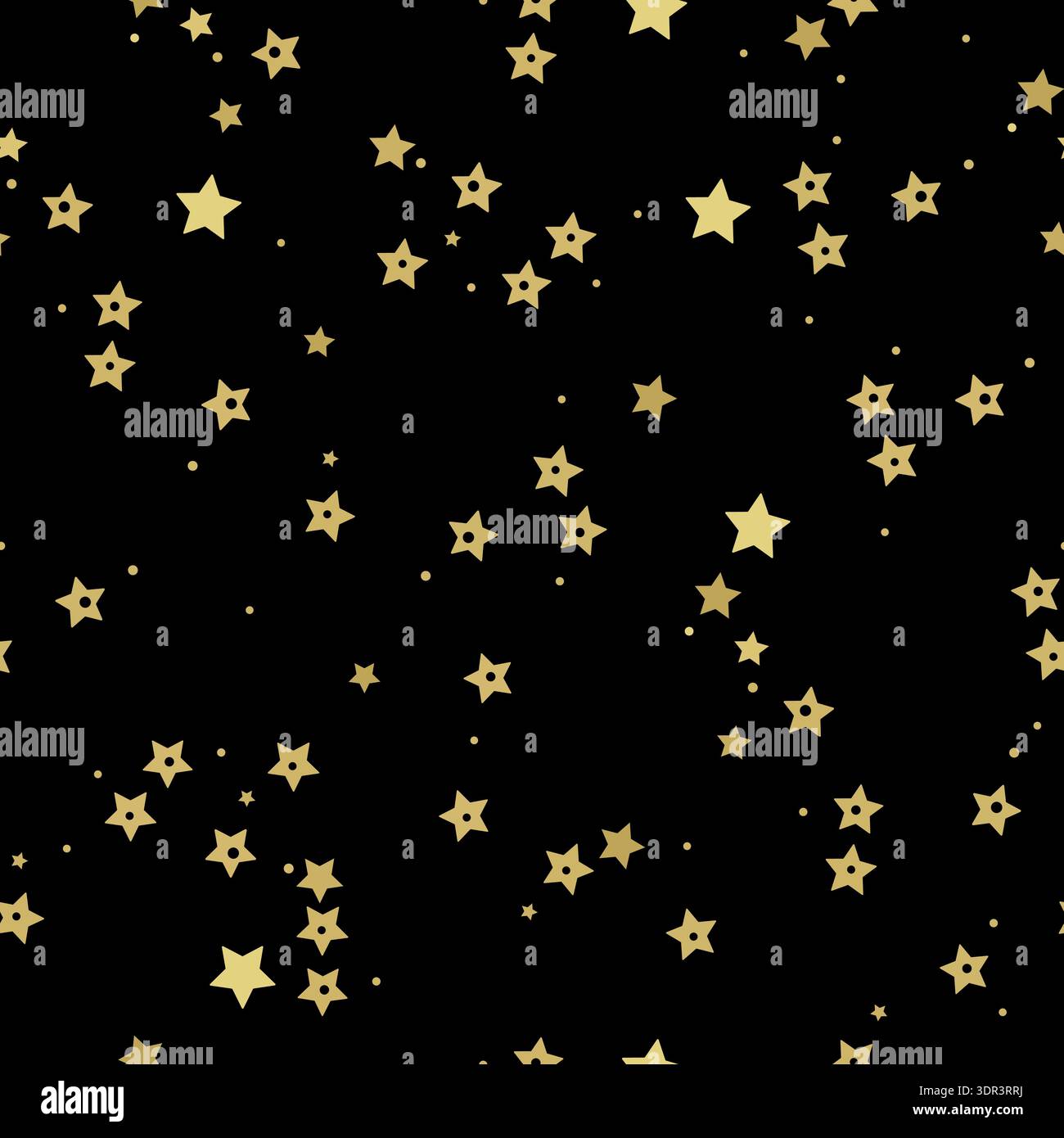 Gold colored stars and dots seamless fabric design pattern Stock Vector