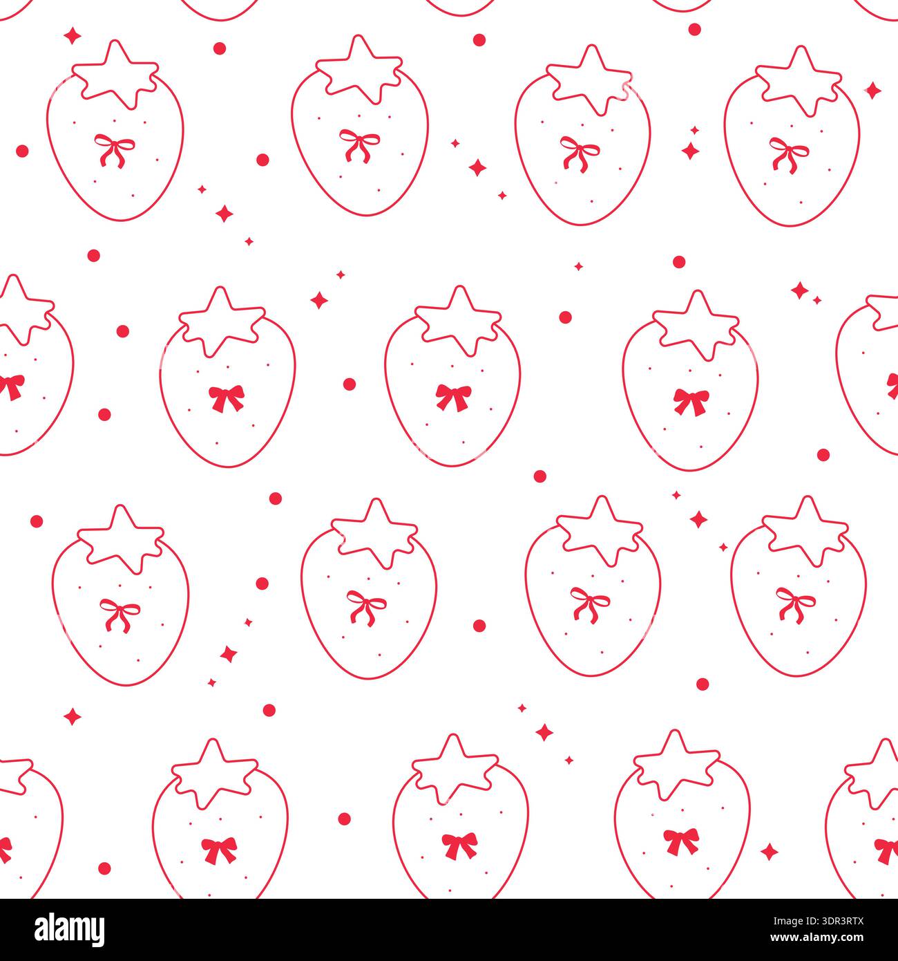 Strawberries with ribbons seamless fabric design pattern Stock Vector
