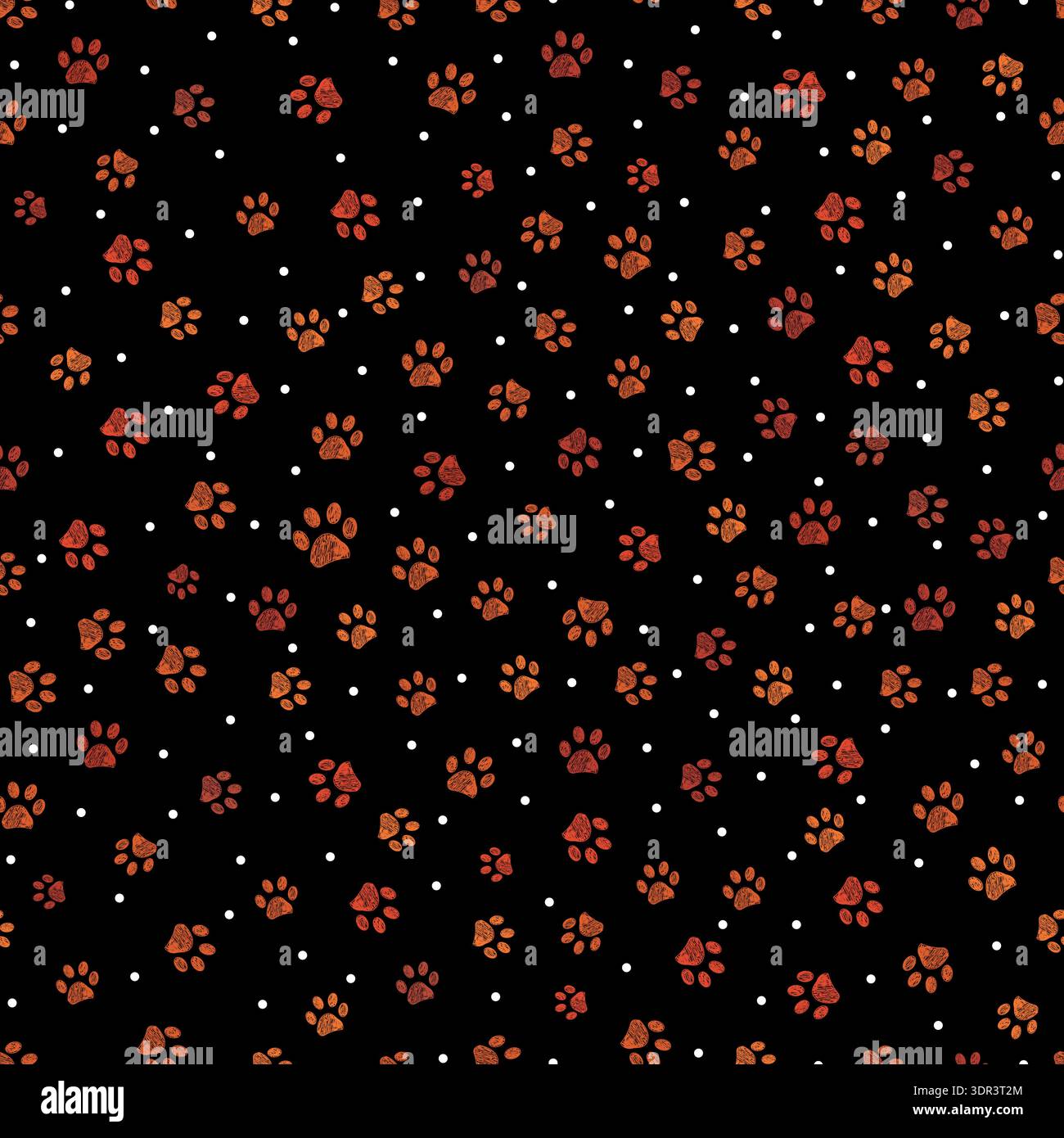Orange colored paws and dots seamless fabric design pattern Stock Vector
