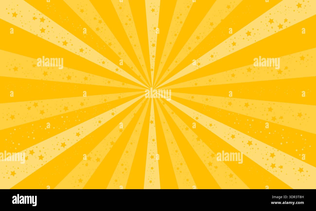 Sunrays banner design background. Sun rays, starbust with stars Stock Vector