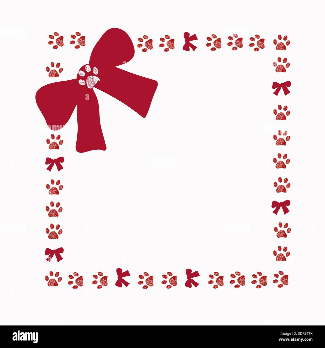 Red bow frame with paw prints design II Stock Vector