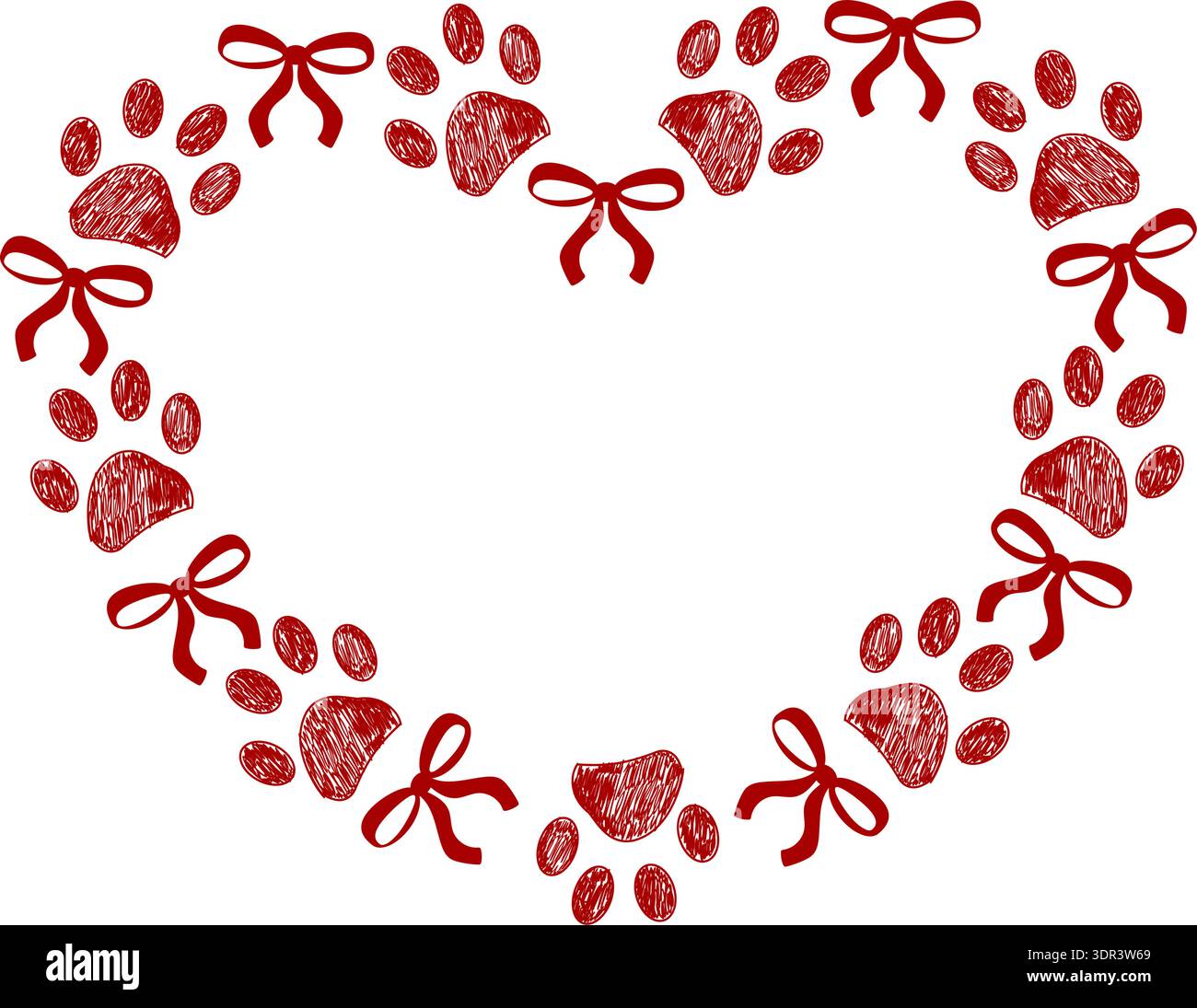 Red paw and bow ties heart frame design element Stock Vector