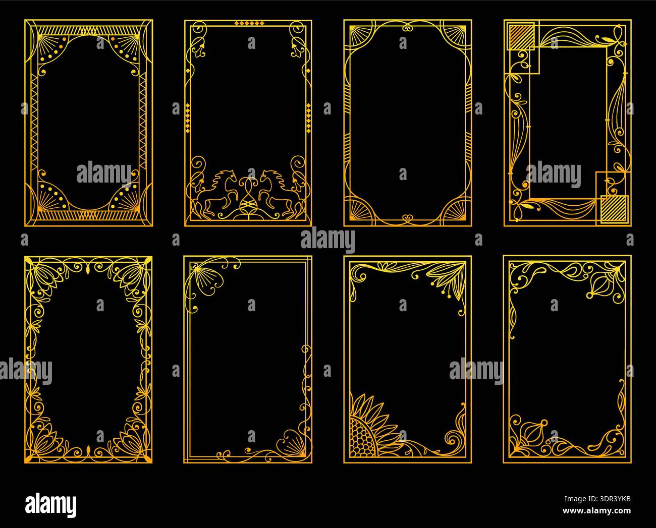 Rectangular Filigree Frame Decorative gold linear frames in Art Deco style. Floral ornament design ...
