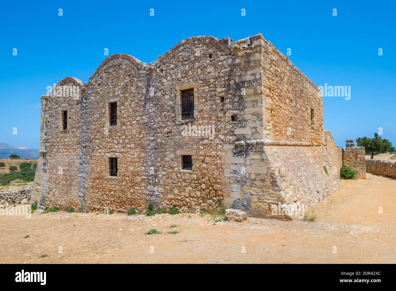 Building of St John the Theologian monastery. Aptera, Crete, Greece Stock Photo