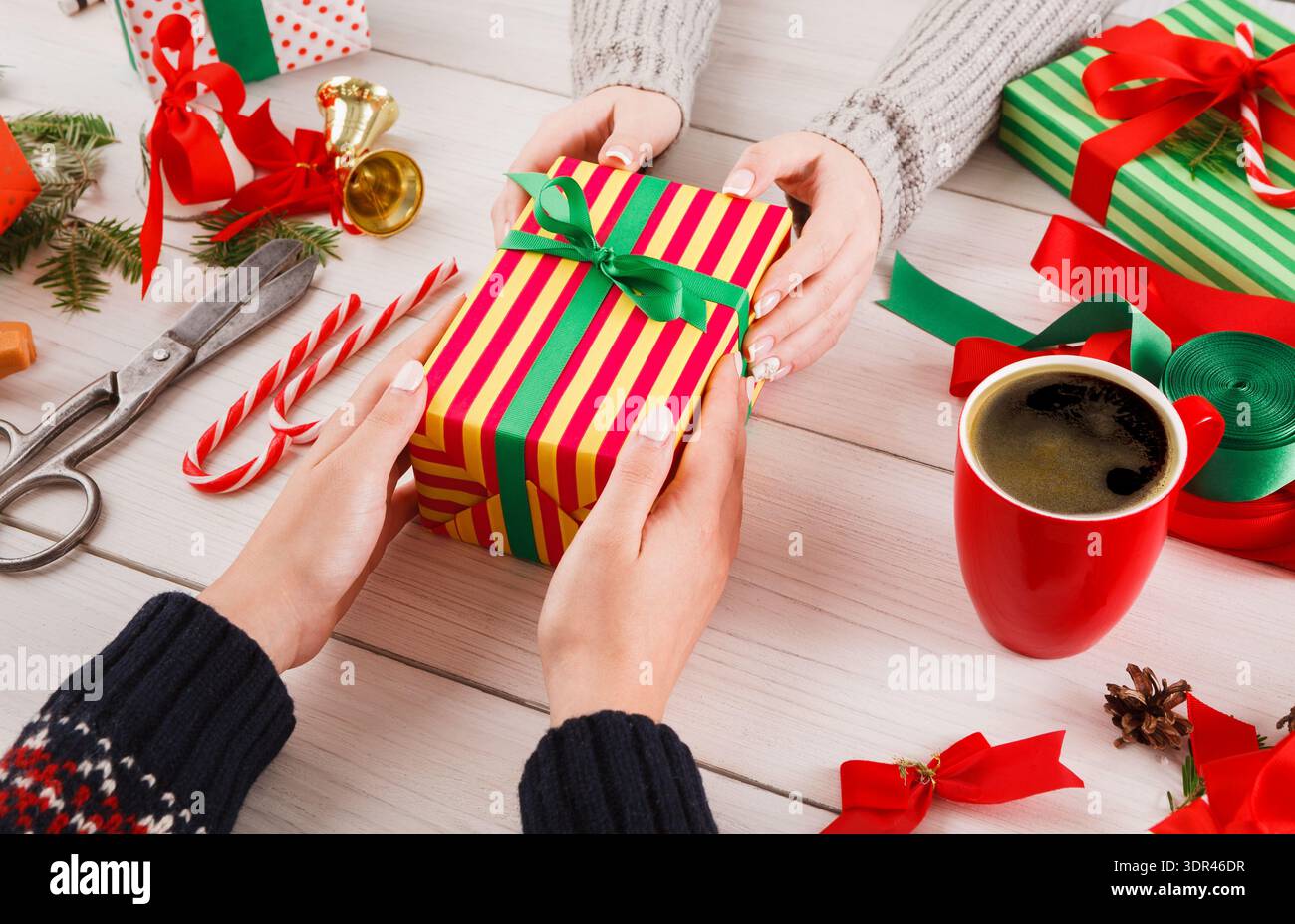 Change Gift Gift Exchange Between Two People During a Holiday Celebration in a ...