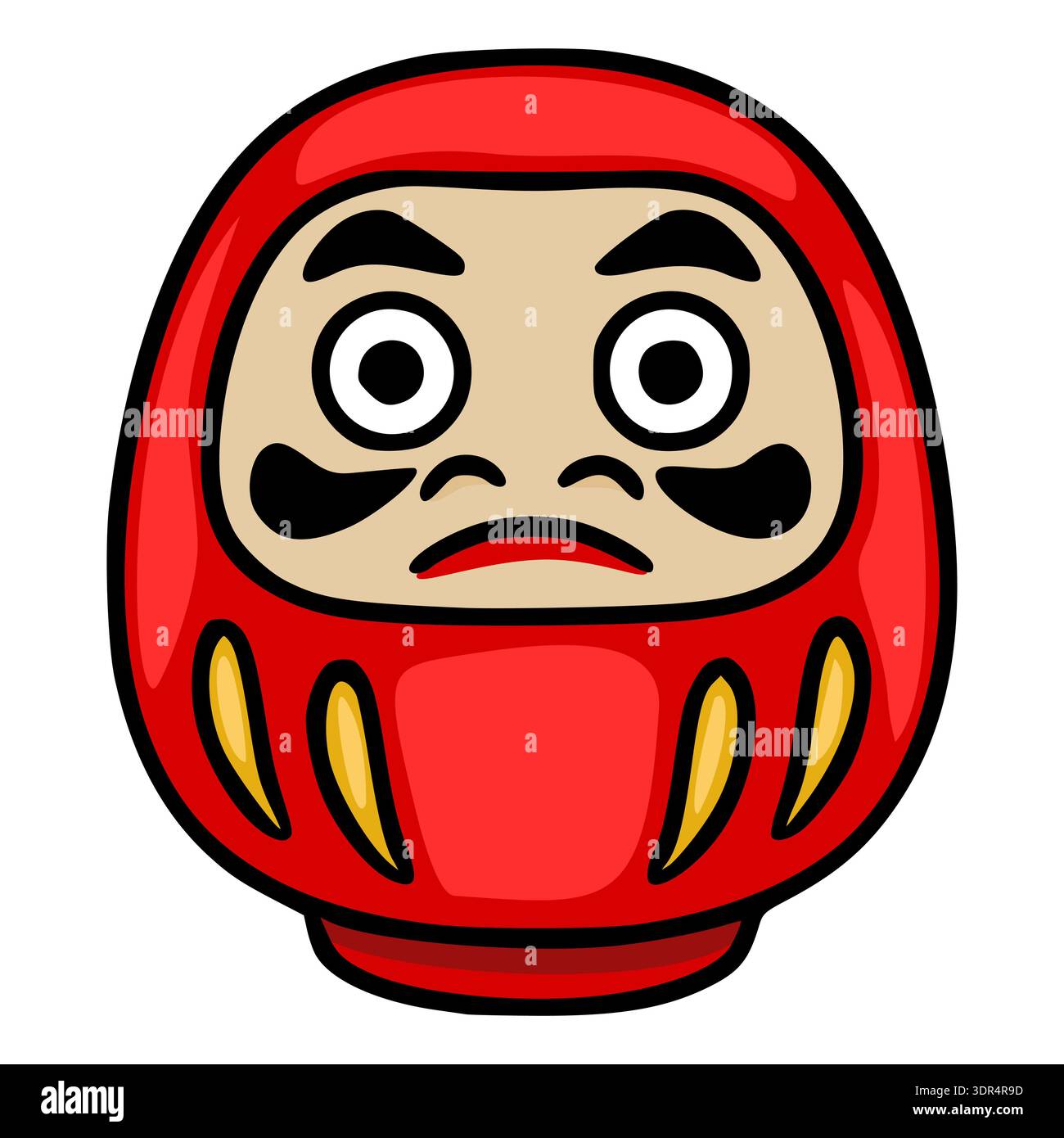 Red Daruma Doll vector illustration with a grumpy expression, isolated on white Stock Vector