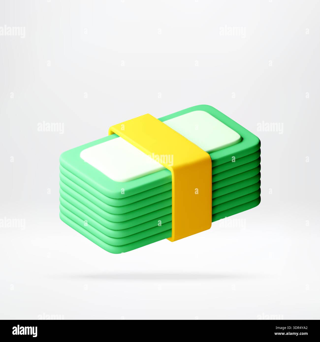 3D Stack of green paper currency with yellow strap Stock Vector