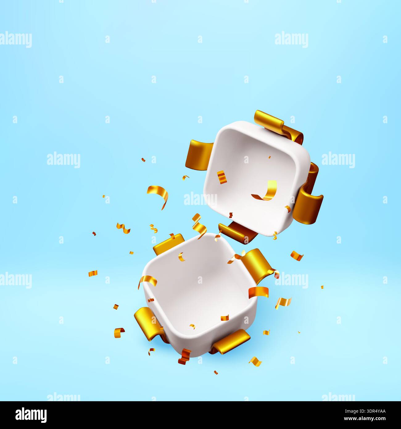 3D open white gift box with and falling confetti Stock Vector