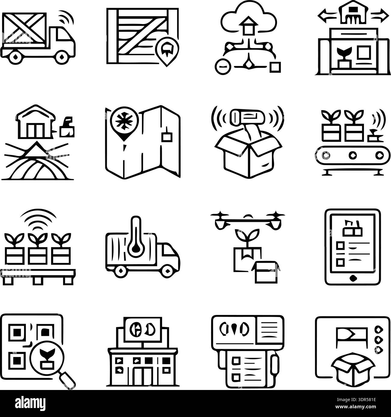 Agricultural Supply Chain & Farm Logistics Icon Set. Cold Chain ...