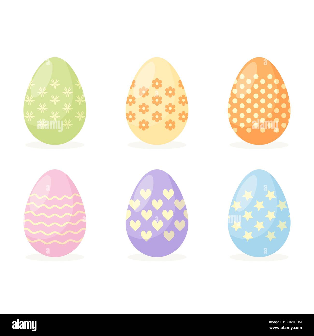 Cute Easter eggs set with stars hearts and flowers patterns vector illustration. Stock Vector