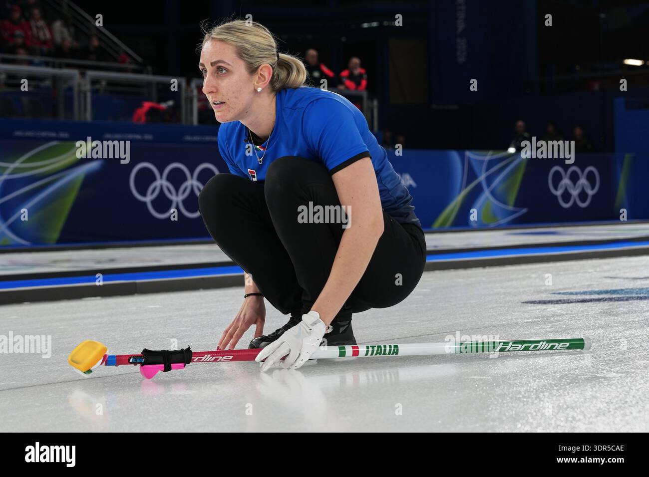Italy's Elena Mathis looks on, during the women's curling round robin ...