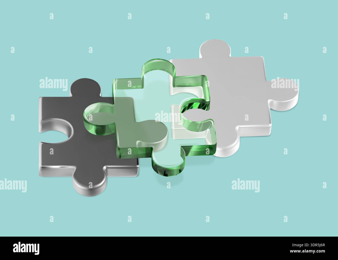 3D puzzle pile. Team challenge assemble 3 pieces, solve complex jigsaw. Logic strategy game. Business problem solution concept. Vector abstract Stock Vector
