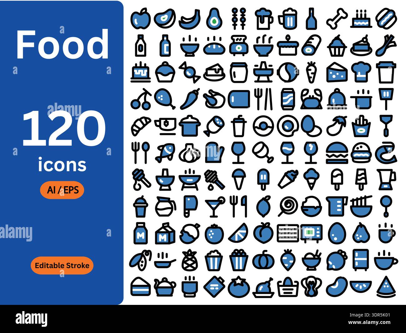 Food and Beverage Icon Set: 120 Editable Stroke Line Icons for ...