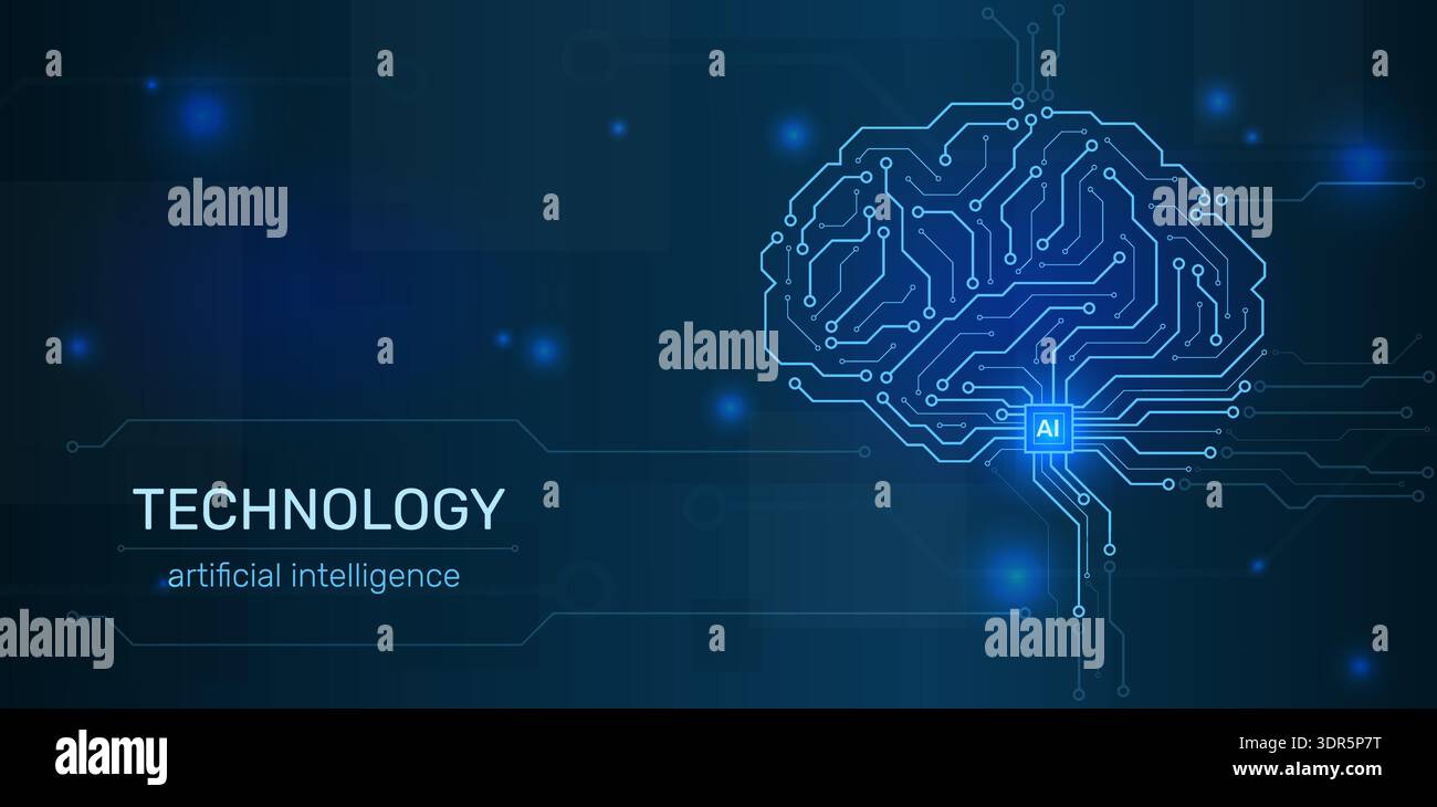 Neural circuit brain. Artificial intelligence technology, human replacement, digital, innovative developments, robotics software horizontal banner Stock Vector