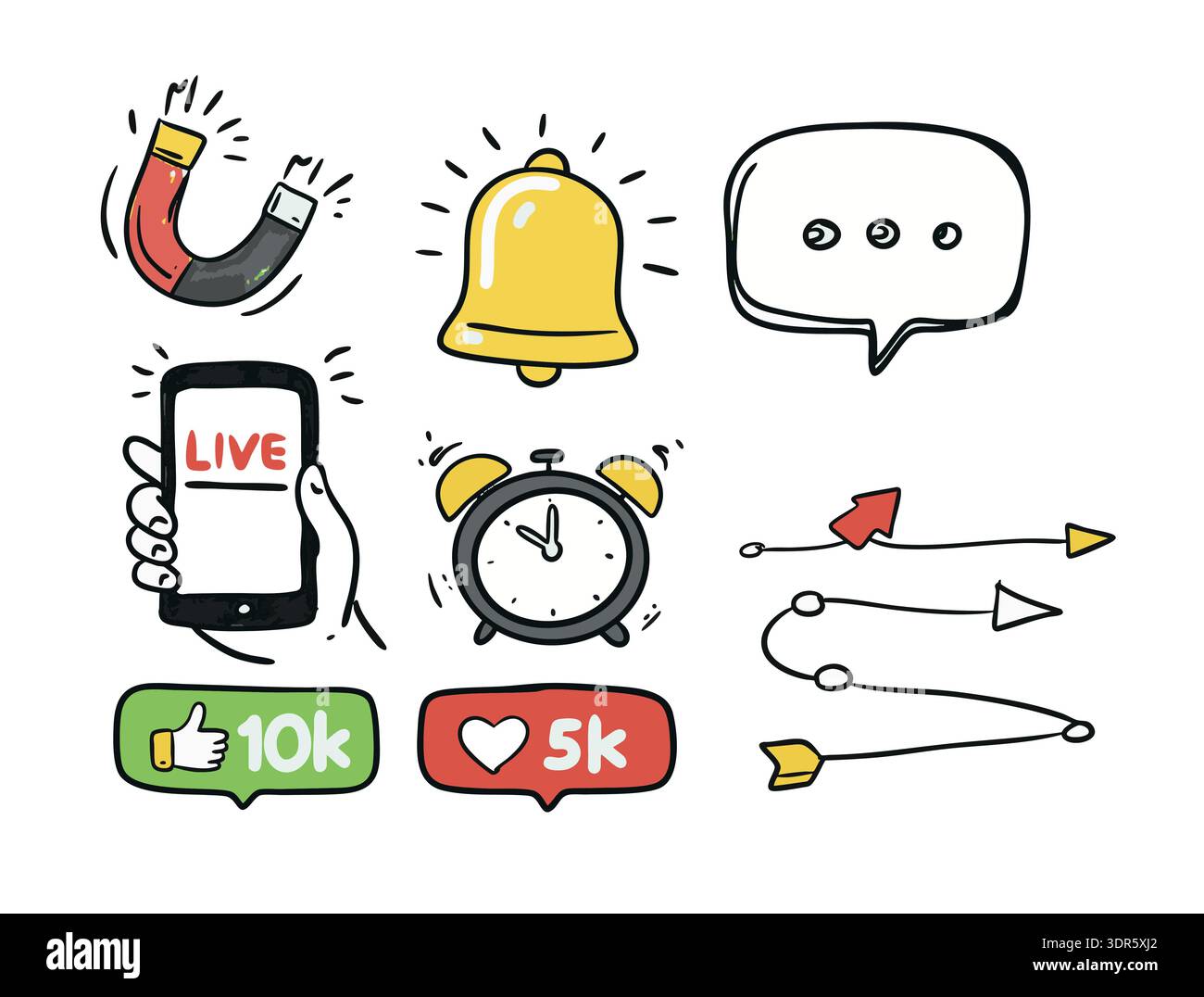 Hand Drawn UI Notification and Interaction Icons Set Stock Vector
