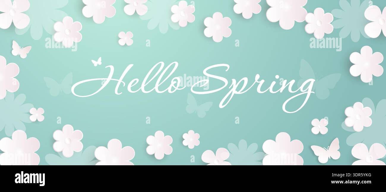 Spring flower background. Minimalist cover template with flowers. Natural design with cute flowers on a green background with text. Stock Vector