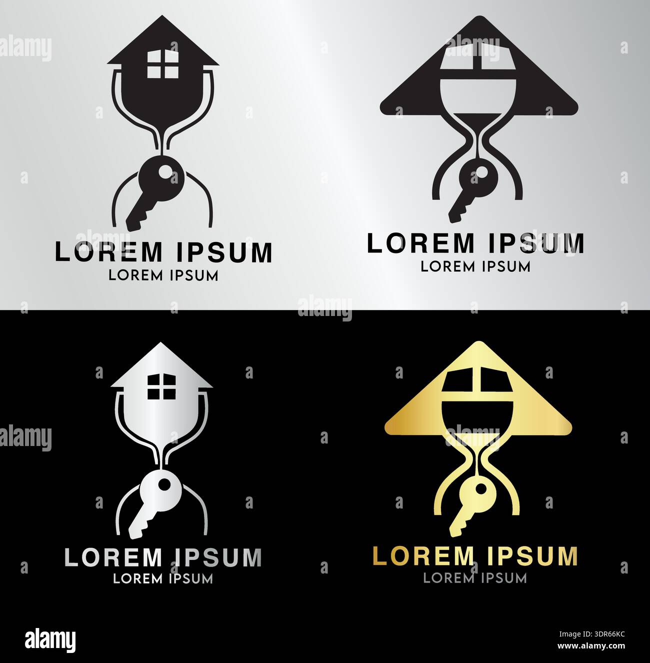 Creative vector logos featuring a house intertwined with a key. vector illustration Stock Vector