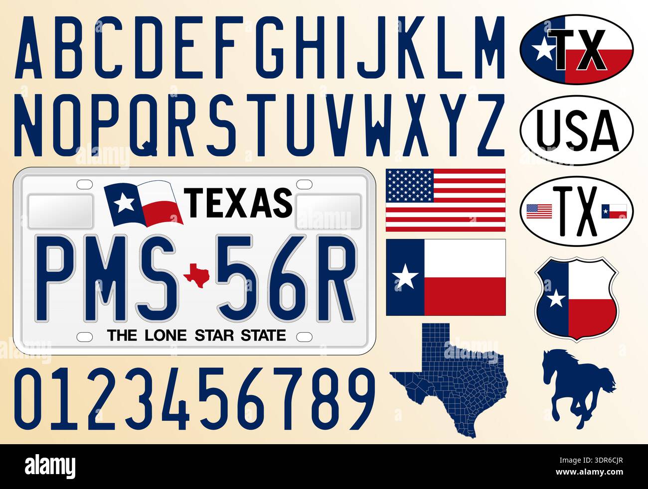 Stat Letters Texas state vintage car license plate, letters, numbers and symbols ...