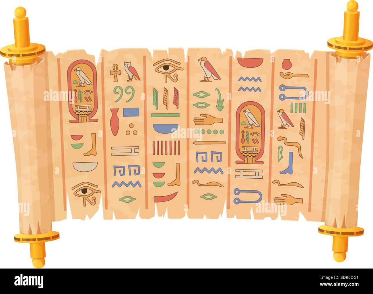 Ancient papyrus with egyptian hieroglyphs. Old scroll isolated on white ...