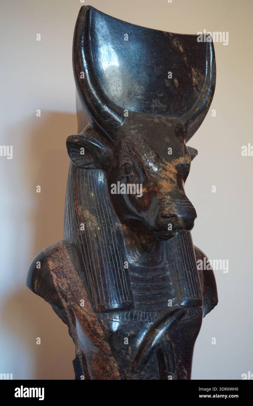 Vertical close up of a bust of Apis, the bull god from ancient Egyptian ...