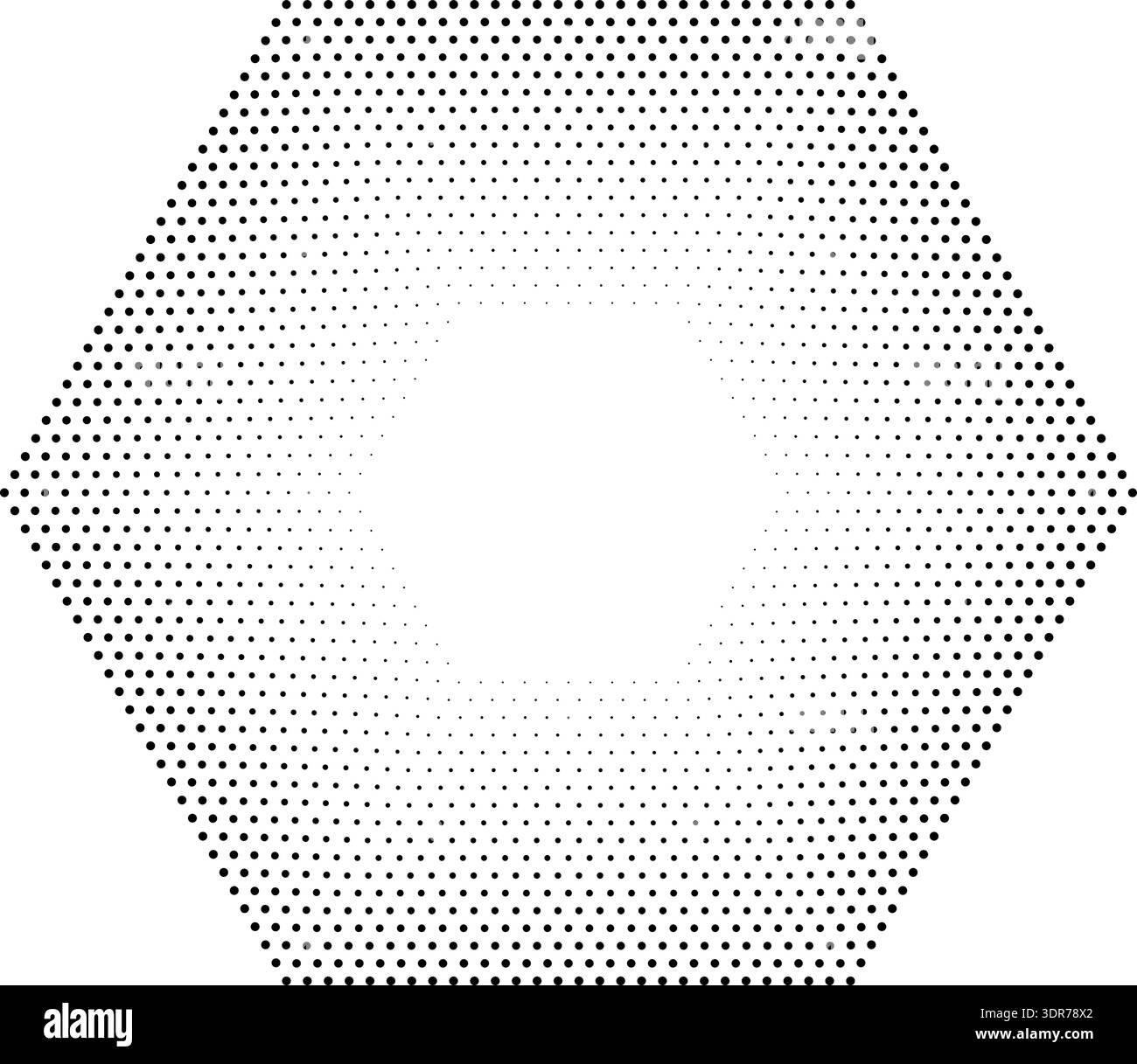 Hexagonal shape with 18 concentric dotted lines where inner lines are thinner and outer lines are thicker without gradient Stock Vector