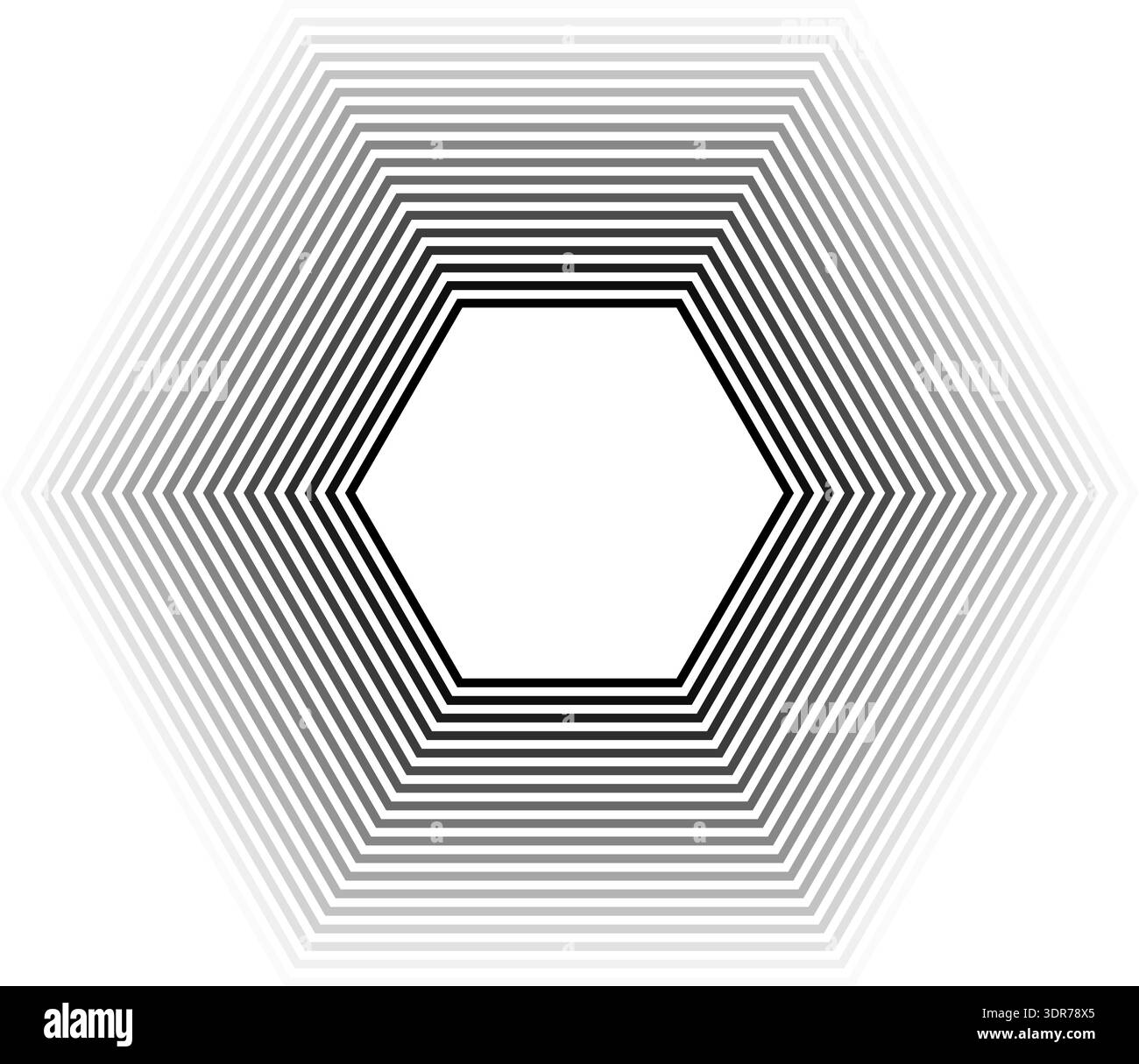 Hexagonal shape with 18 concentric continuous thick lines featuring gradient from center to edge Stock Vector