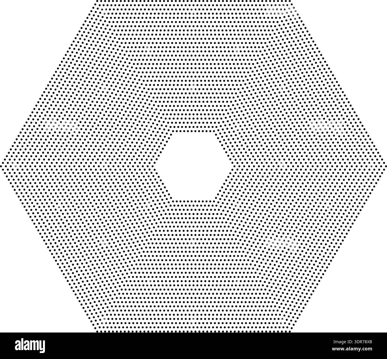 Hexagonal shape with 32 concentric dotted lines of equal thickness without gradient Stock Vector